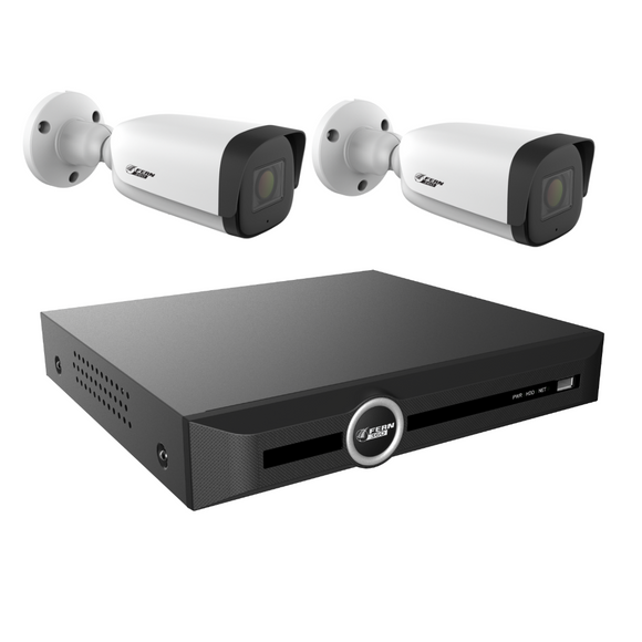 FERN360 Surveillance Kit - 2 Motorised Lens Starlight 5MP Bullet Cameras and 10ch NVR HDD Options