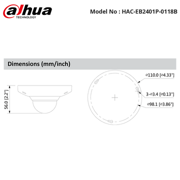 HAC-EB2401P-0118B - Dahua - 4MP HDCVI WDR Fisheye Camera