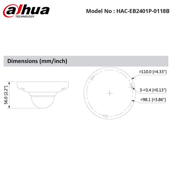 HAC-EB2401P-0118B - Dahua - 4MP HDCVI WDR Fisheye Camera