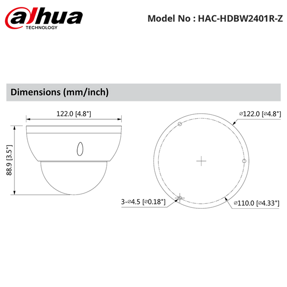 HAC-HDBW2401R-Z - 4MP WDR HDCVI IR Vandal Dome Camera