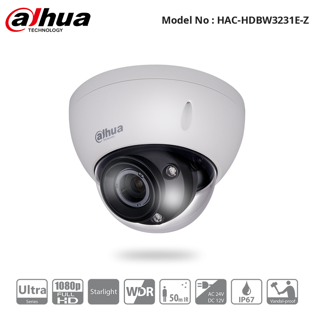 HAC-HDBW3231E-Z - 1080P Starlight Vandal Dome Motorized Camera - PAL