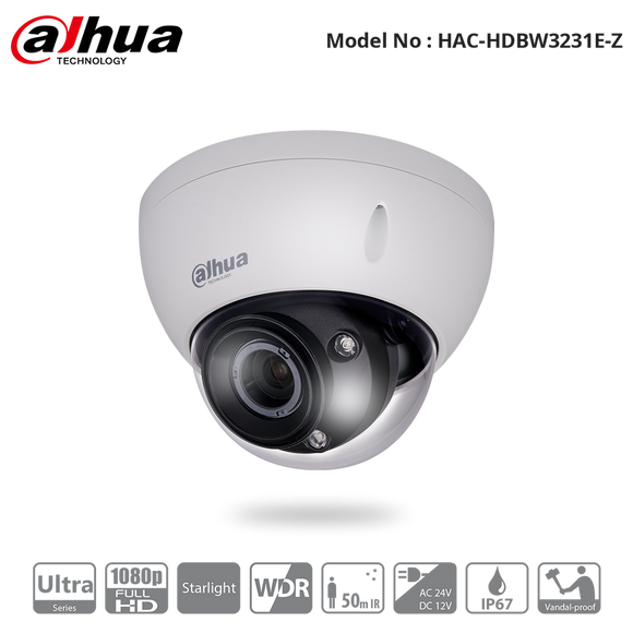 HAC-HDBW3231E-Z - 1080P Starlight Vandal Dome Motorized Camera - PAL