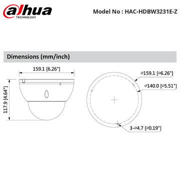 HAC-HDBW3231E-Z - 1080P Starlight Vandal Dome Motorized Camera - PAL