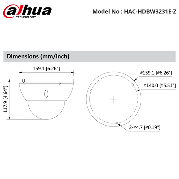 HAC-HDBW3231E-Z - 1080P Starlight Vandal Dome Motorized Camera - PAL