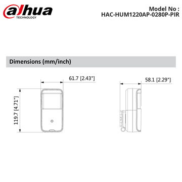 HAC-HUM1220AP-0280P-PIR - Dahua - 2MP, Pinhole Covert, DWDR Camera, PIR Case - PAL