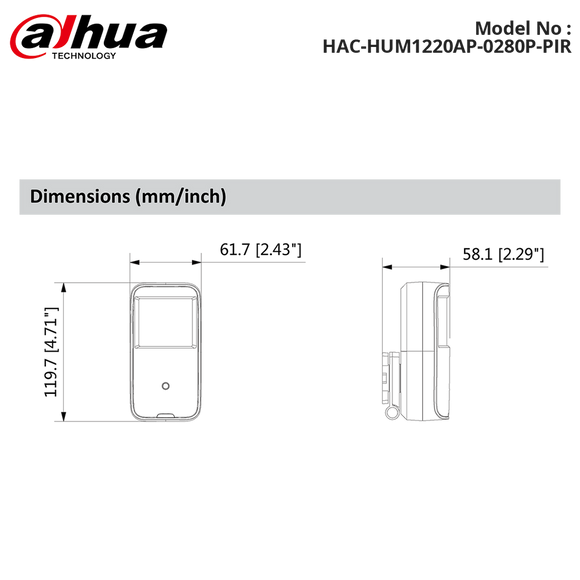 HAC-HUM1220AP-0280P-PIR - Dahua - 2MP, Pinhole Covert, DWDR Camera, PIR Case - PAL