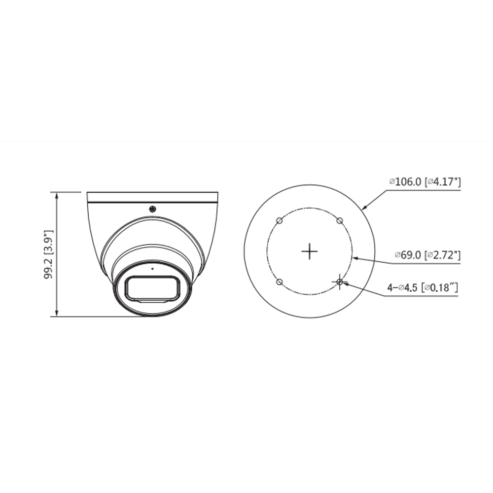 HAC-HDW2802TP-A Dahua - 8MP 4K Starlight HD-CVI Turret Camera 50m IR, 3.6mm Lens, WDR, Audio