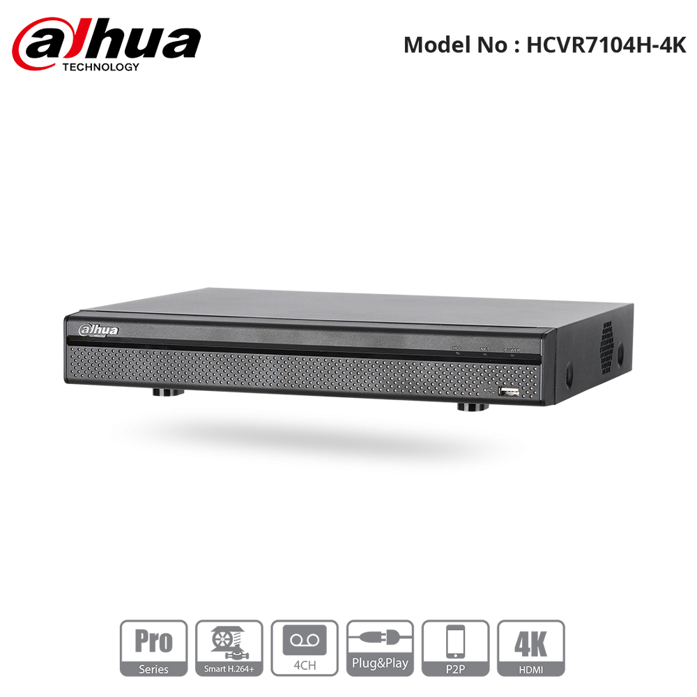 HCVR7104H-4K - Dahua - Pro Series HD-CVI 4CH Penta-brid 4MP, 4K 1U Recorder (NO HDD)