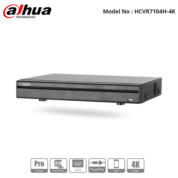 HCVR7104H-4K - Dahua - Pro Series HD-CVI 4CH Penta-brid 4MP, 4K 1U Recorder (NO HDD)