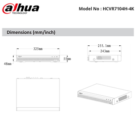 HCVR7104H-4K - Dahua - Pro Series HD-CVI 4CH Penta-brid 4MP, 4K 1U Recorder (NO HDD)