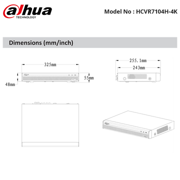 HCVR7104H-4K - Dahua - Pro Series HD-CVI 4CH Penta-brid 4MP, 4K 1U Recorder (NO HDD)