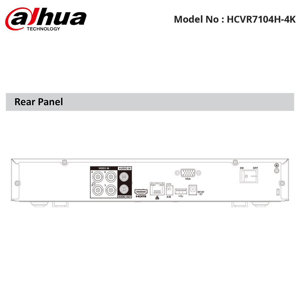 HCVR7104H-4K - Dahua - Pro Series HD-CVI 4CH Penta-brid 4MP, 4K 1U Recorder (NO HDD)