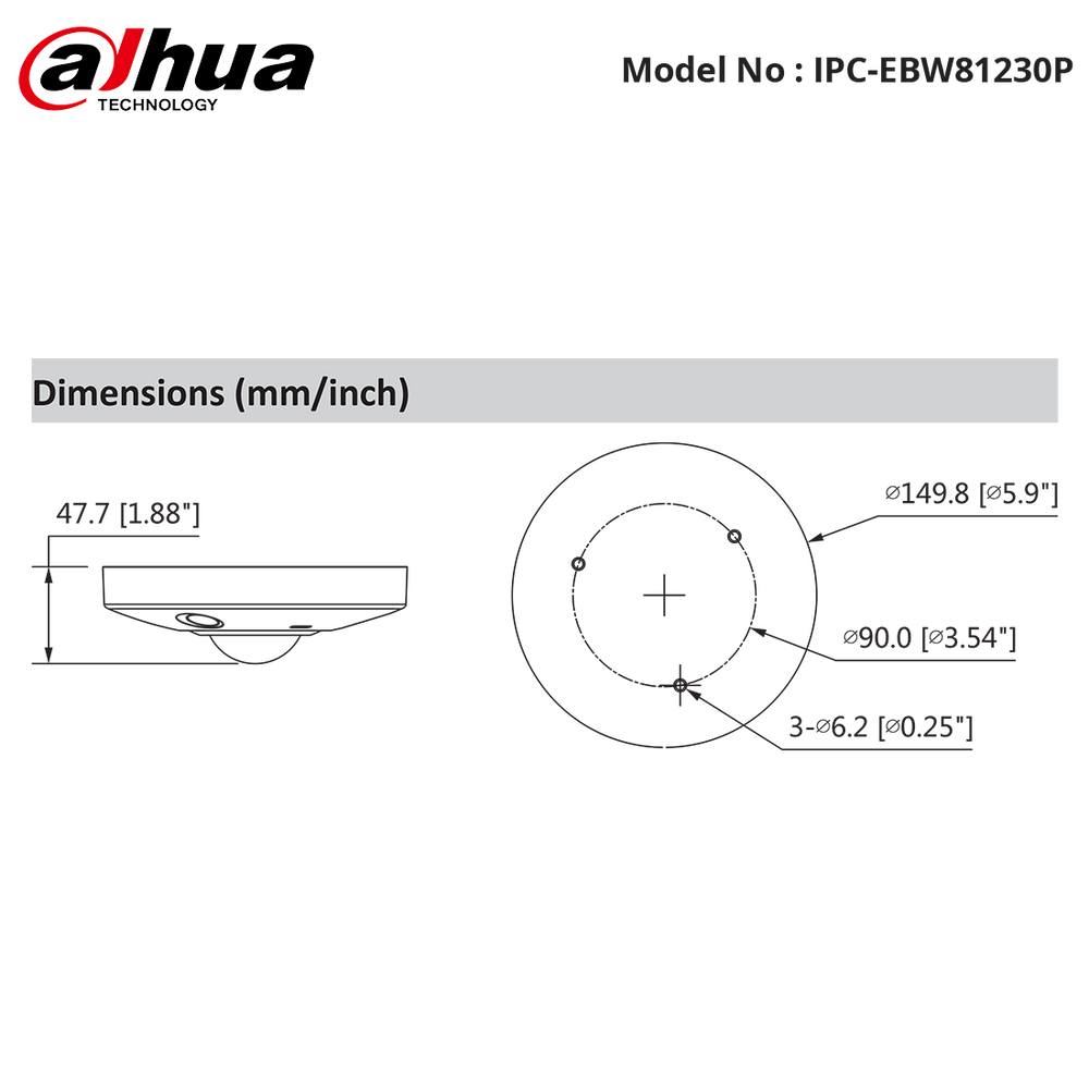 IPC-EBW81230P - Dahua - 12MP IR Starvis Vandal Fisheye Panoramic Camera