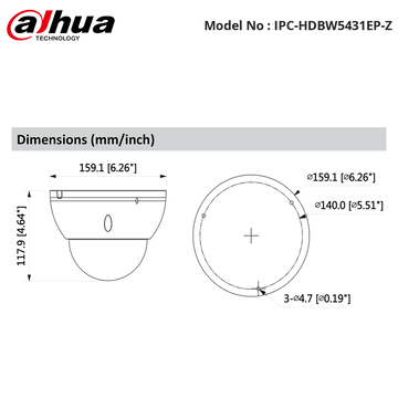 IPC-HDBW5431EP-Z - Dahua - 4MP Vandal Dome Motorized 2.7-13.5mm