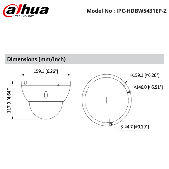 IPC-HDBW5431EP-Z - Dahua - 4MP Vandal Dome Motorized 2.7-13.5mm