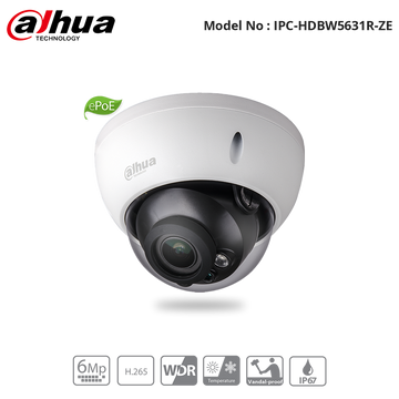 IPC-HDBW5631R-ZE - Dahua - 6MP WDR Dome Camera, 2.7-13.5mm Motorised Zoom Lens, IR 50m, ePoE