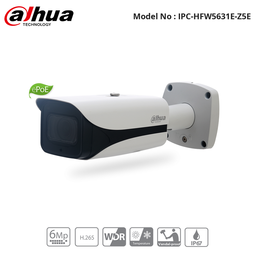 IPC-HFW5631E-Z5E - Dahua - กล้องวงจรปิดทรงกระบอก WDR 6MP พร้อมเลนส์มอเตอร์ 7-35 มม. | อุปกรณ์รักษาความปลอดภัยที่จำเป็น