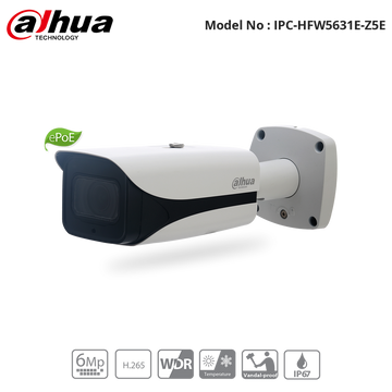 IPC-HFW5631E-Z5E - Dahua - 6MP WDR Bullet Camera, 7-35mm Motorised Zoom Lens, IR 100m, ePoE