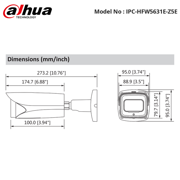 IPC-HFW5631E-Z5E - Dahua - 6MP WDR Bullet Camera, 7-35mm Motorised Zoom Lens, IR 100m, ePoE