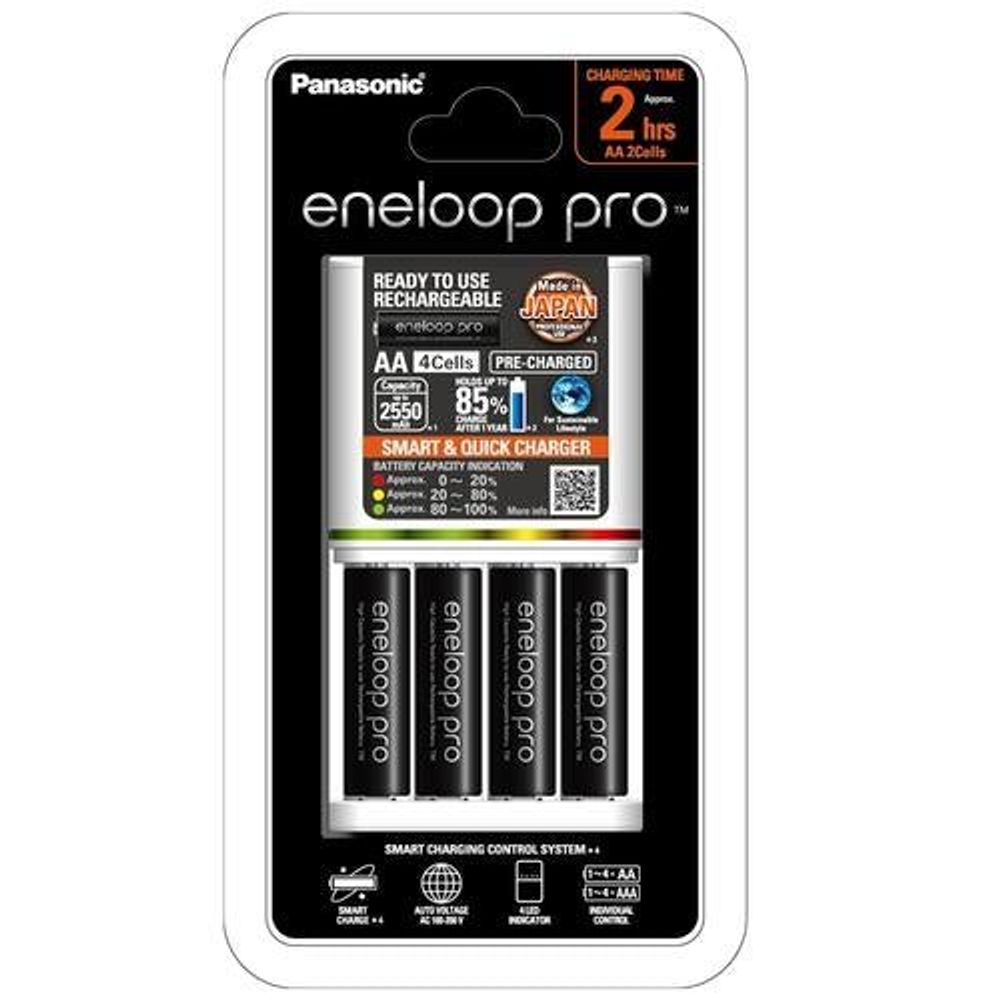 K-KJ55HCC4TA - Panasonic Battery Charger - Eneloop Pro 3 hour Charger + 4 AA batteries 2550mAh
