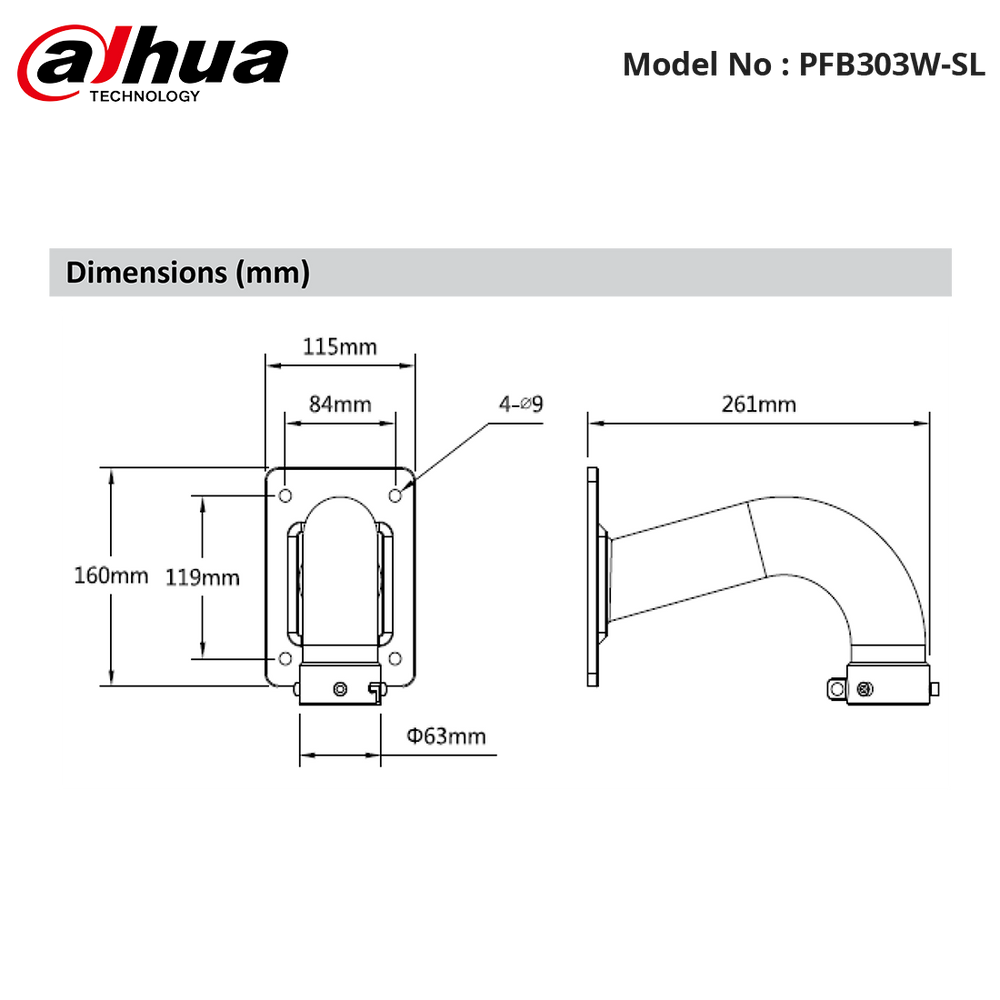 PFB303W-SL - Dahua - Stainless Steel Wall Mount for PTZ - SD60230U-HNI-SL