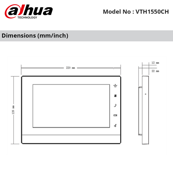 VTH1550CH - Dahua - IP Indoor 7" Monitor Touch Screen, Micro SD Card