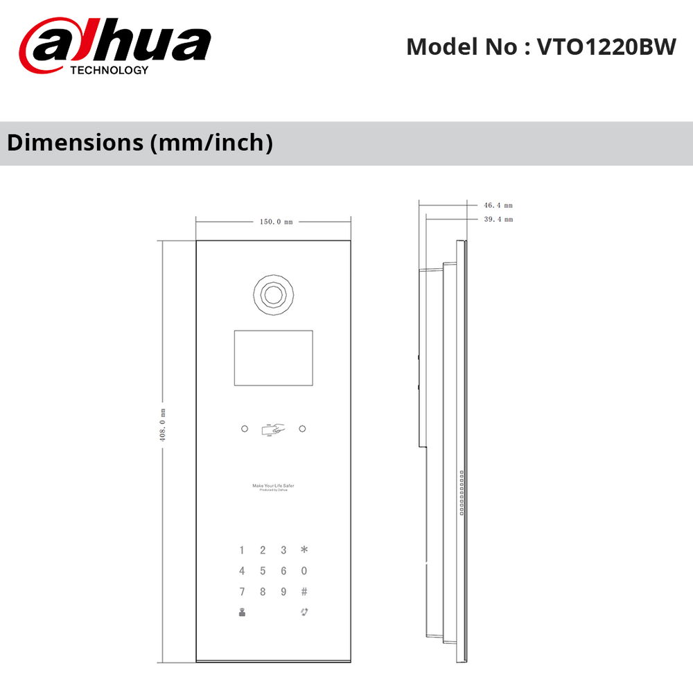 VTO1220BW - Dahua - IP Apartment Stainless Steel Outdoor Station, 1.3MP