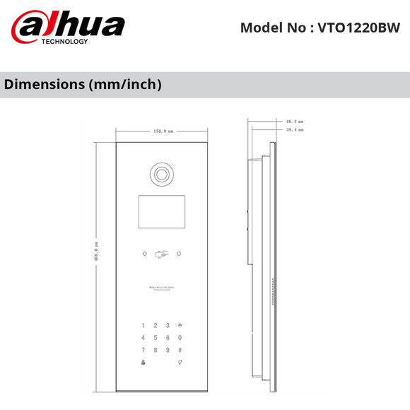 VTO1220BW - Dahua - IP Apartment Stainless Steel Outdoor Station, 1.3MP